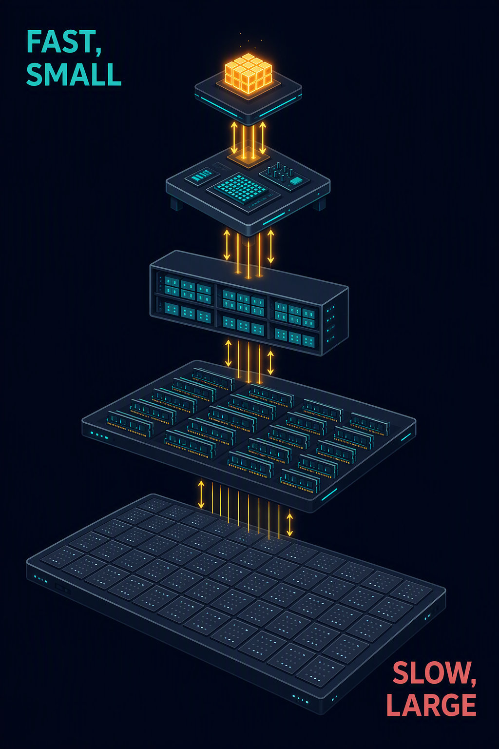The memory hierarchy grows in capacity as it becomes farther from execution.